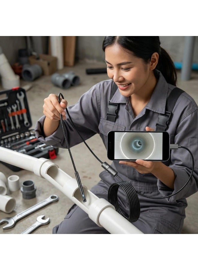 منظار داخلي، كاميرا منظار داخلي مع عدسة مزدوجة عالية الدقة وإضاءة، 6.6 قدم/2 متر، كابل شبه صلب، كاميرا منظار داخلي مع أضواء LED متوافقة مع أجهزة Android وiOS - Image 3